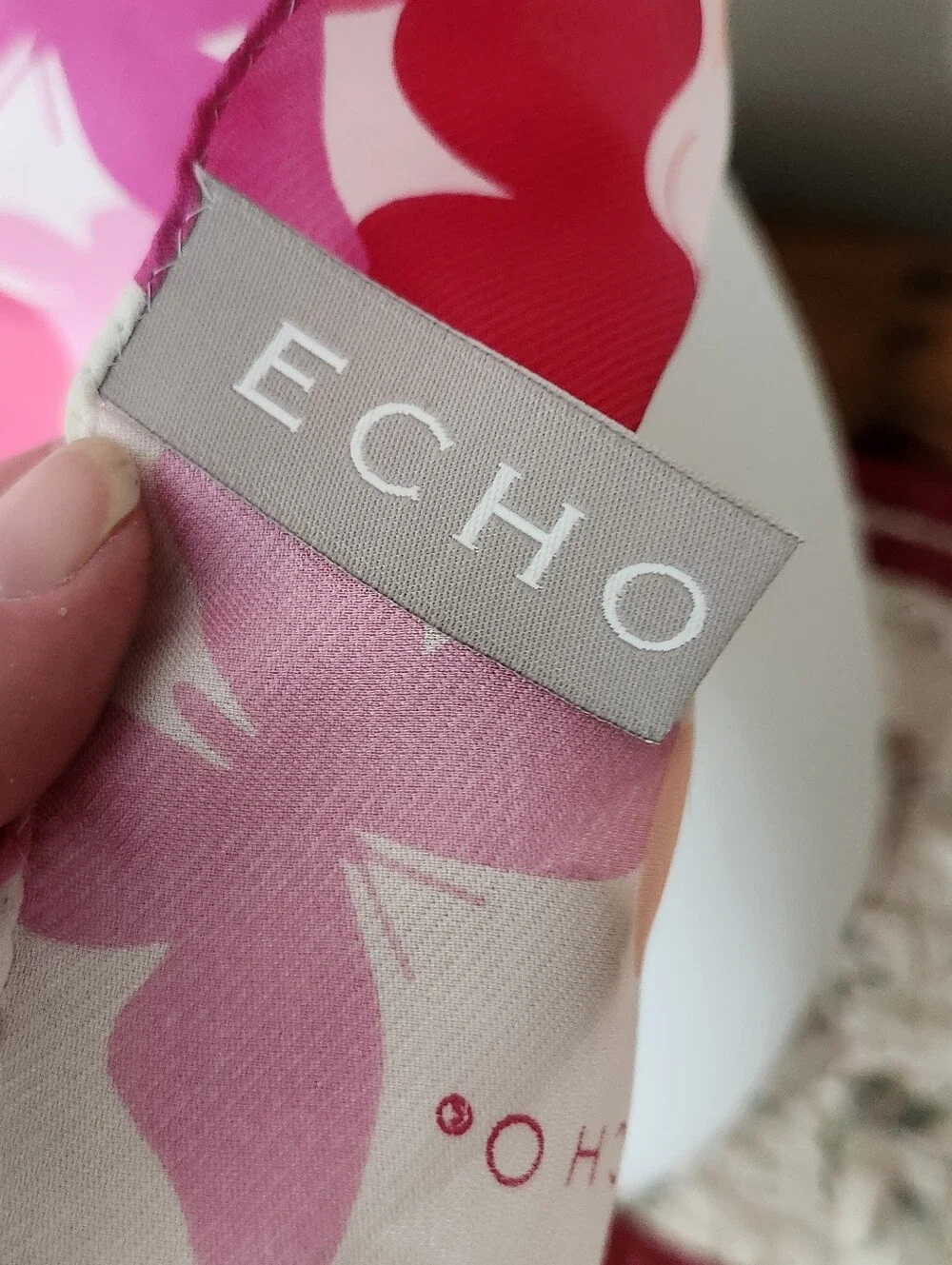 VTG ECHO Butterfly Print Silk Scarf In Pink & Peach